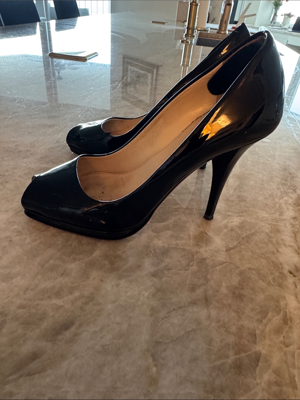 Prada Black Patent Peep-Toe Pumps